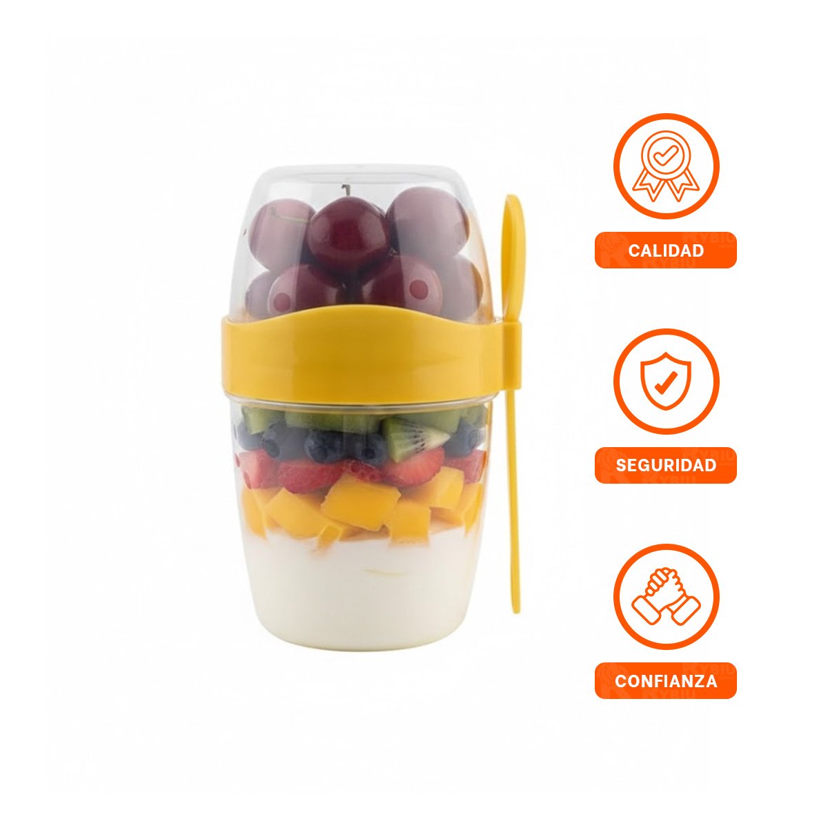 VASO PORTA YOGUR 2 EN 1 AMARILLO CON CUCHARA IDEAL PARA OFICINA O COLEGIO YPOST IT - 5