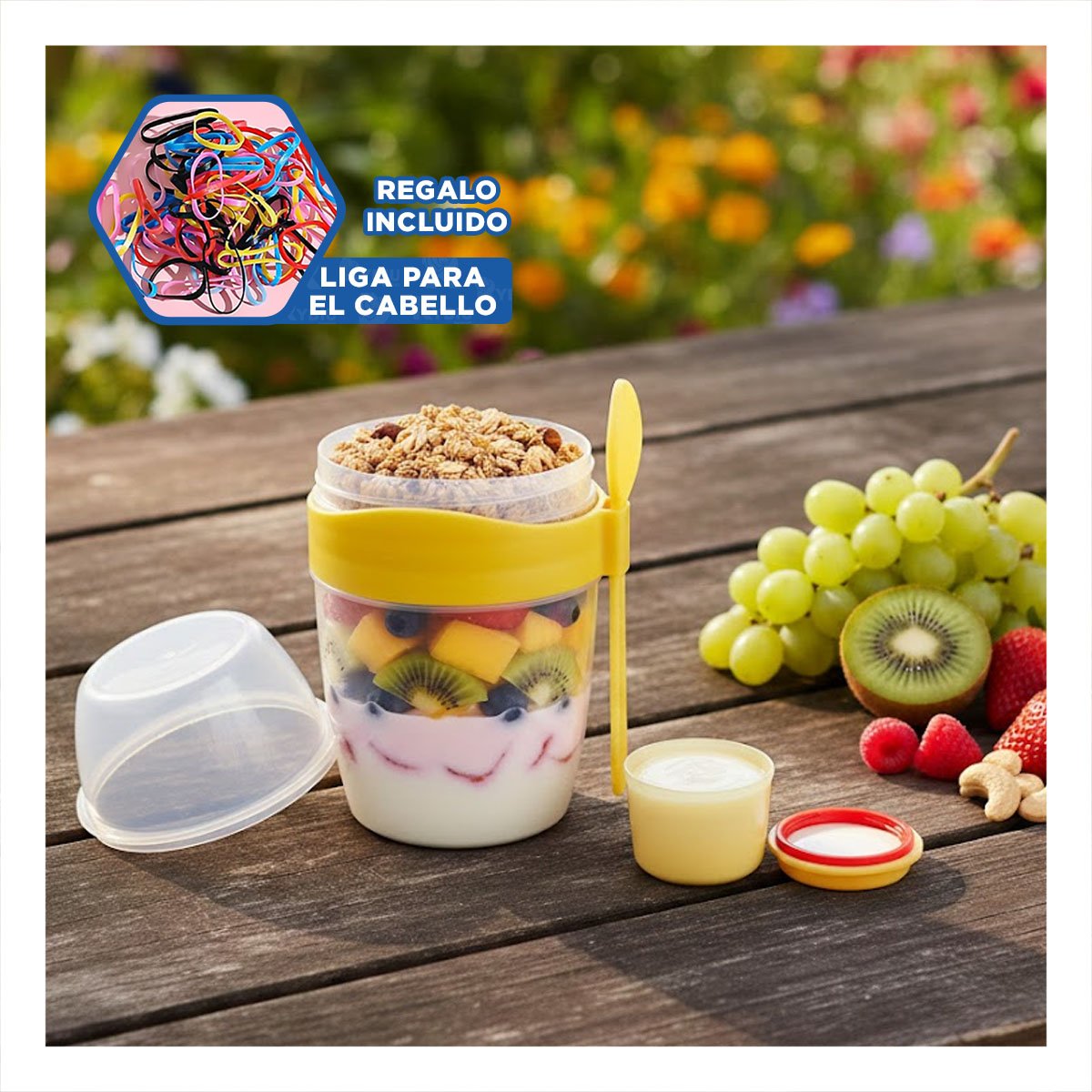 TAZA YOGURERA 2 EN 1 AMARILLO CON COMPARTIMENTO PARA FRUTA Y GRANOLA YLIGAS REGALO - 2