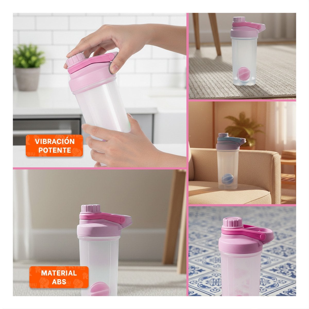 PACK12 BIDÓN TOMATODO SHAKER 500ML ROSADO FÁCIL DE USAR Y LAVAR DIARIO - 2