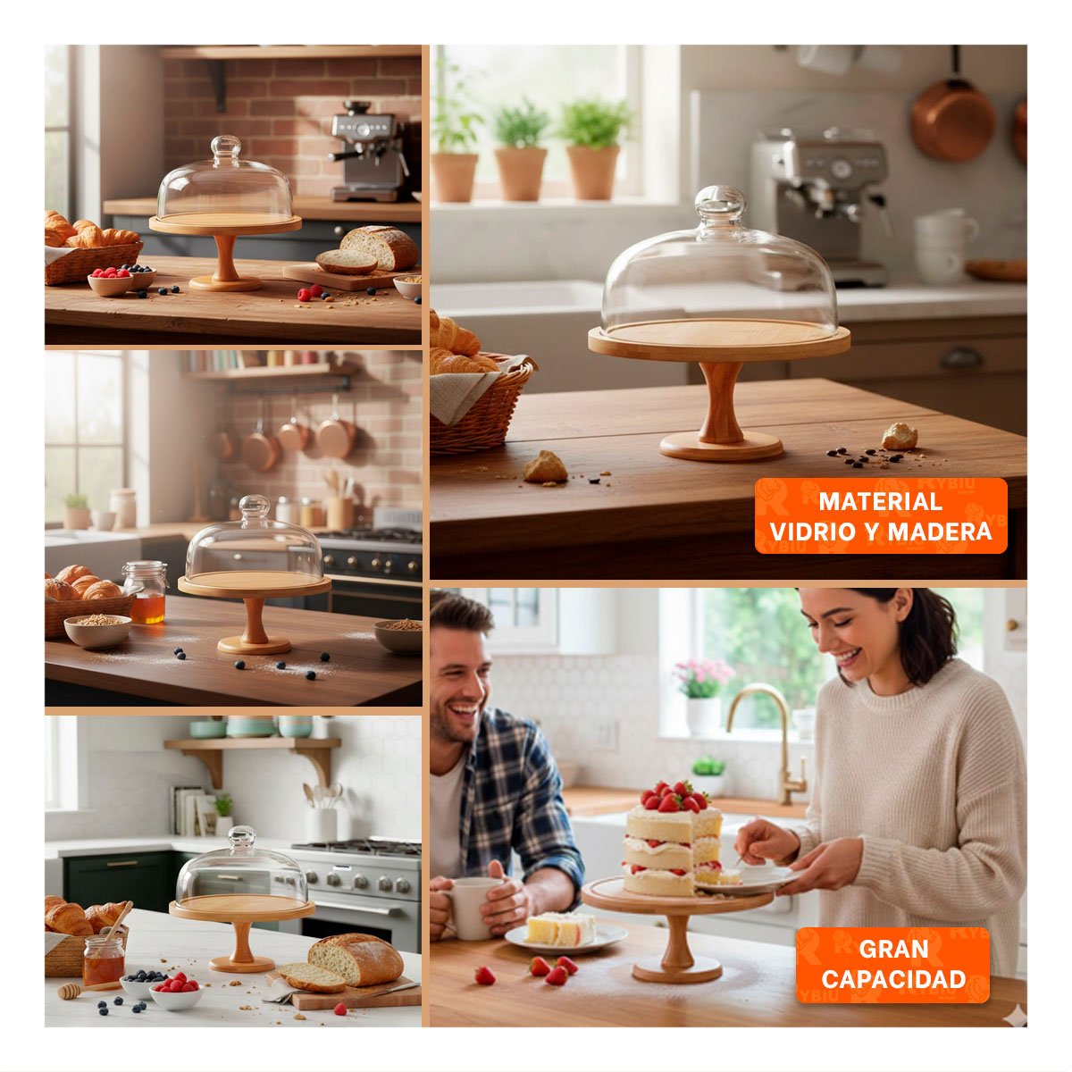 PEDESTAL DE MADERA CON CUPULA DE VIDRIO 30CM TRANSPARENTE PARA PRESENTACION POSTRES YPOST IT - 2
