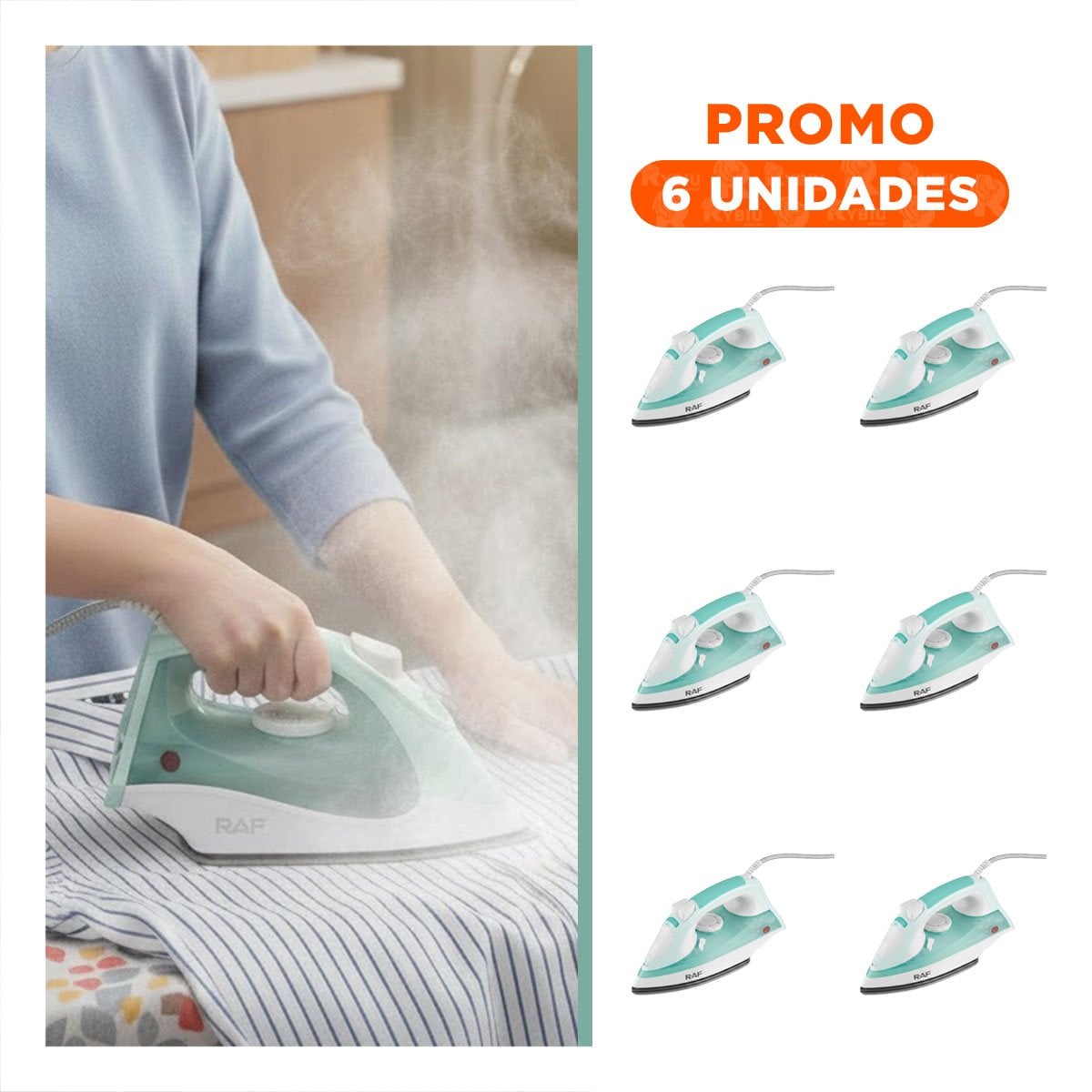 PACK6 EQUIPO DE PLANCHADO CON VAPOR ELECTRICO VERDE AGUA CON CABLE GIRATORIO YREGALO STICKER - 1