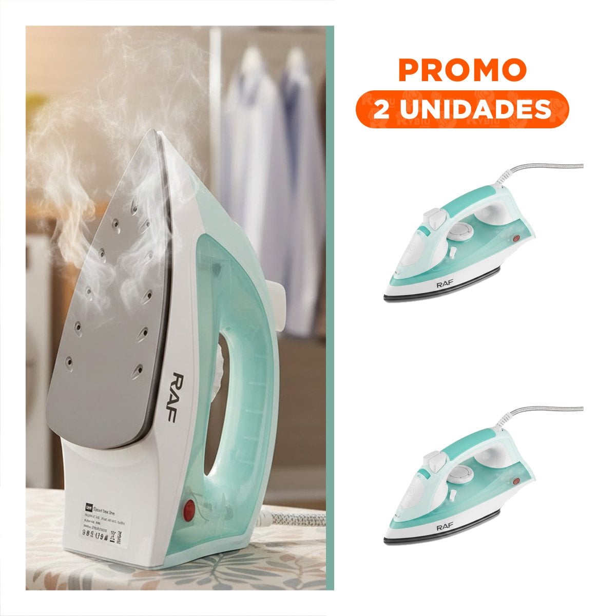 PACK2 VAPORIZADOR DE PRENDAS ELECTRICO VERDE AGUA CON SUELA DE CERAMICA YREGALO STICKER - 1