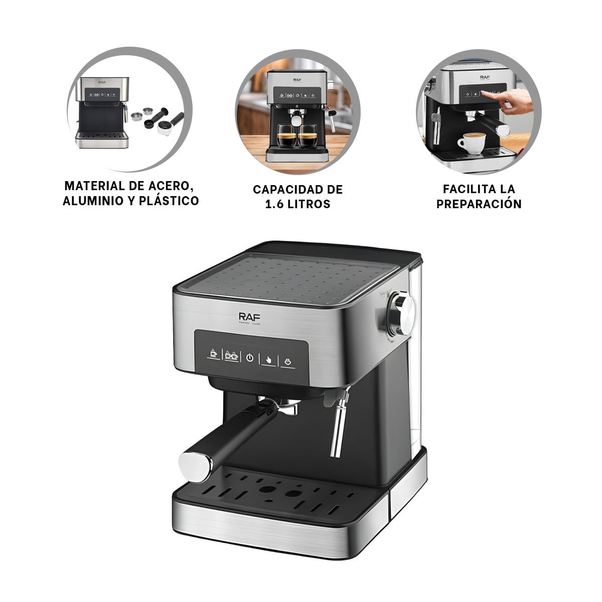 MÁQUINA DE CAFÉ 1.6L COLOR PLATEADO CON FILTRO AUTOMÁTICO YPAPEL REGALO - 5