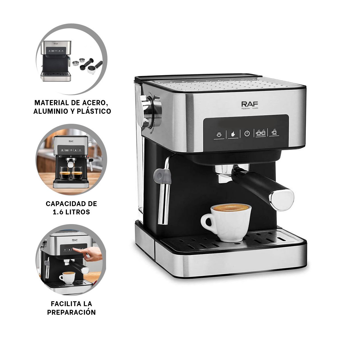 MÁQUINA DE CAFÉ DIGITAL 1.6L COLOR PLATEADO PARA OFICINA YSTICKY - 5