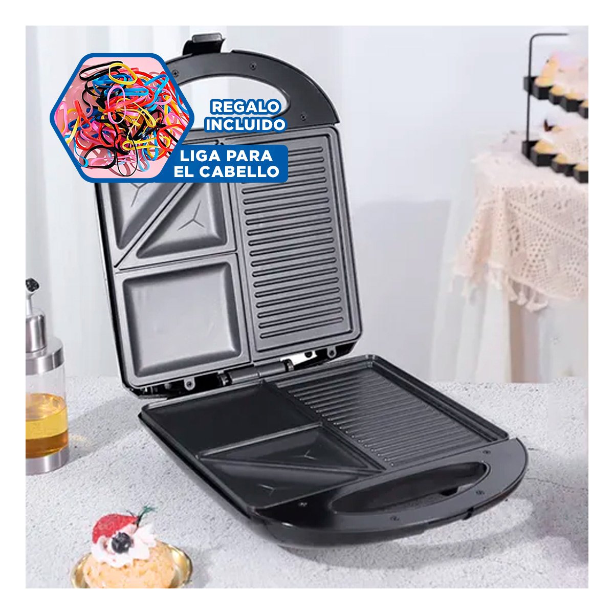 MAQUINITAS SANGUCHERAS DE ALUMINIO 3 EN 1 NEGRO PARA DESAYUNOS EN EL HOGAR YLIGAS REGALO - 2