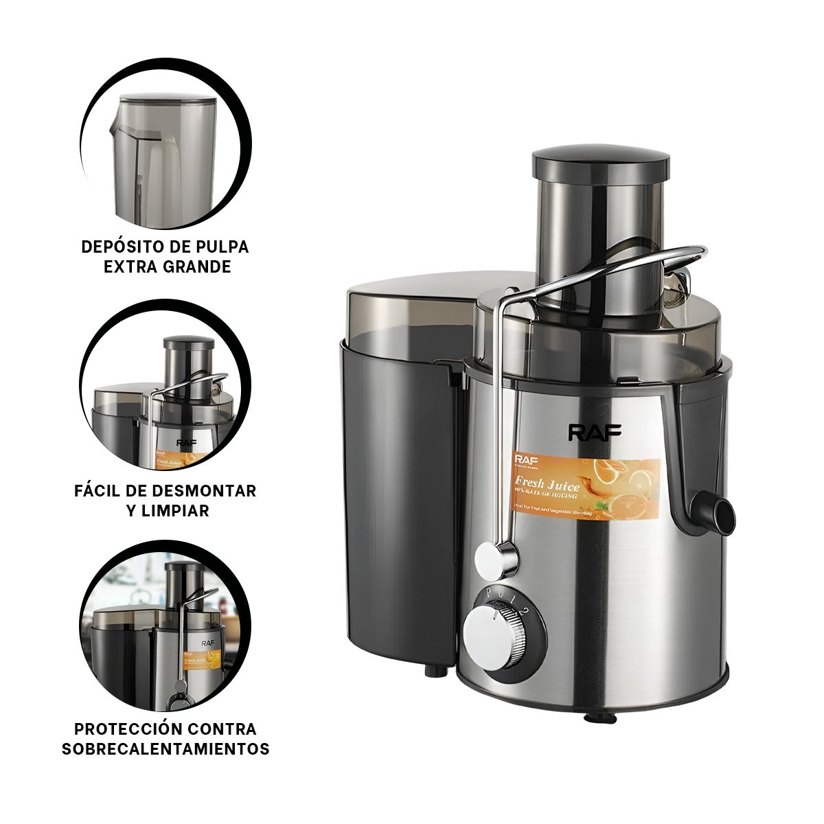 EXTRACTOR DE JUGO NEGRO ELÉCTRICO PARA JUGOS FRESCOS 1.5L YSTICKY - 5