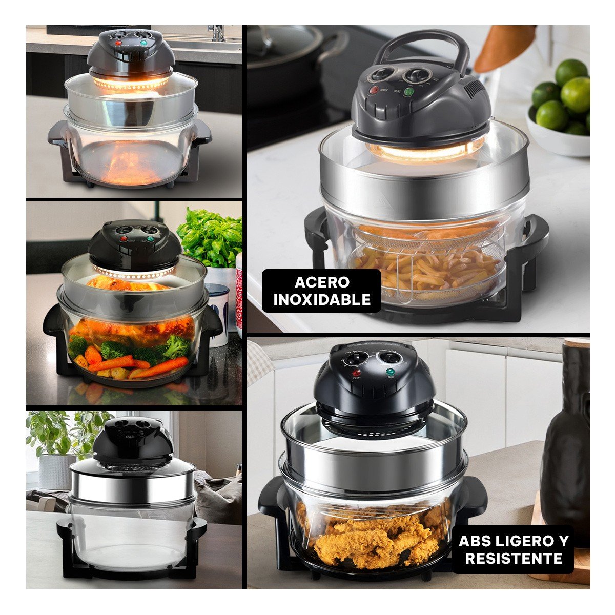 HORNO DE AIRE 8 EN 1 PARA COCINA MODERNA 12 LITROS COLOR NEGRO Y TRANSPARENTE YPAPEL REGALO - 3