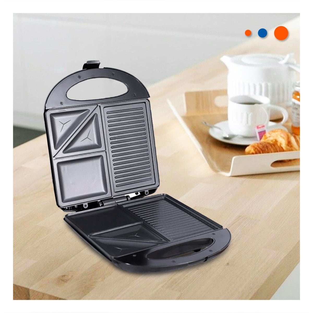 ELECTRODOMESTICO DE COCINA NEGRO 3 EN 1 DE ALUMINIO PARA PANES Y WAFLES YSTICKY - 3