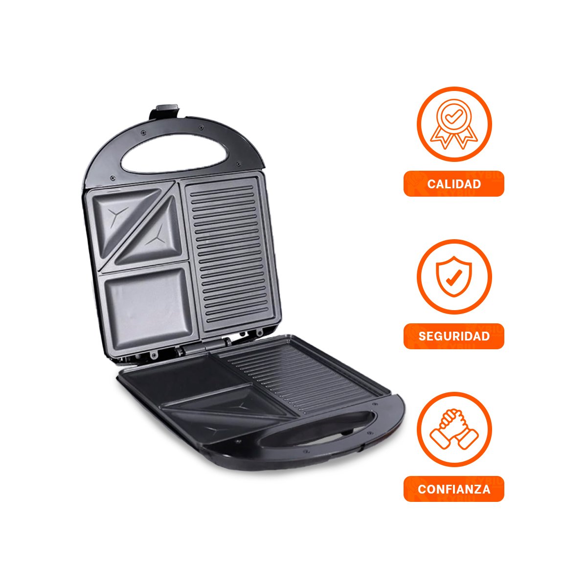 ELECTRODOMESTICO DE COCINA NEGRO 3 EN 1 DE ALUMINIO PARA PANES Y WAFLES YSTICKY - 5