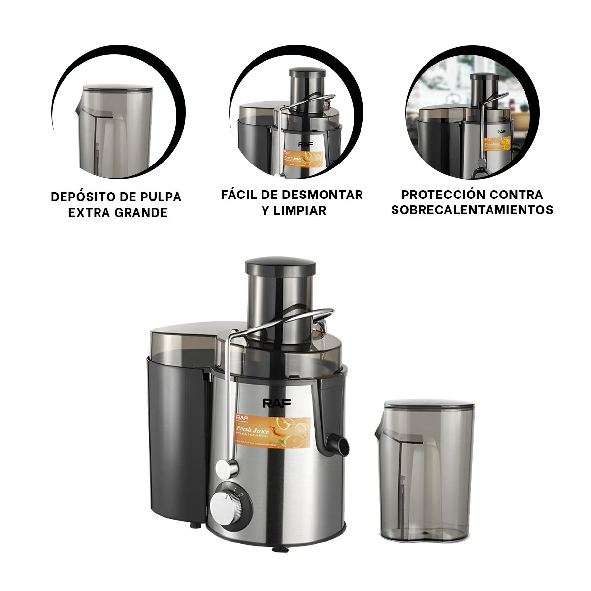 EXPRIMIDOR DE JUGOS ELÉCTRICO NEGRO CON MOTOR POTENTE 1.5L YPAPEL REGALO - 5