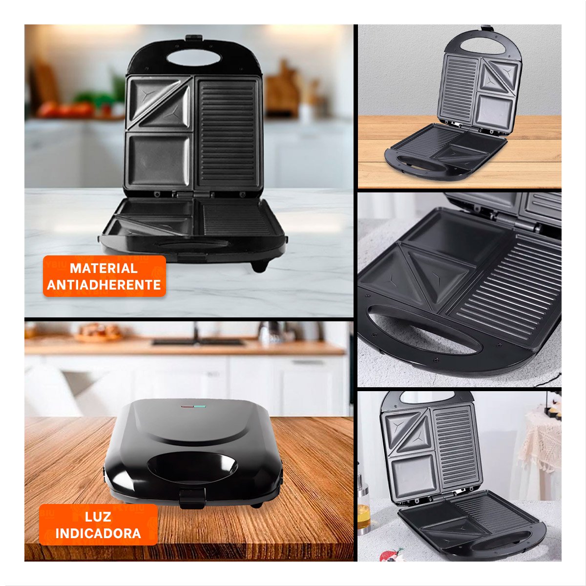 PACK2 WAFLERA MODERNA DE ALUMINIO NEGRO 3 EN 1 DE GRAN DURABILIDAD PARA SU HOGAR YPAPEL REGALO - 3