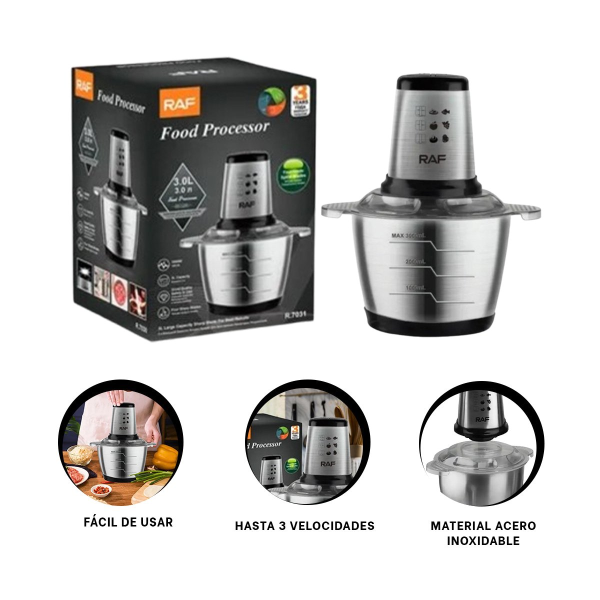 PROCESADOR DE ALIMENTOS COLOR GRIS 3L PARA COCINA YSTICKY - 5
