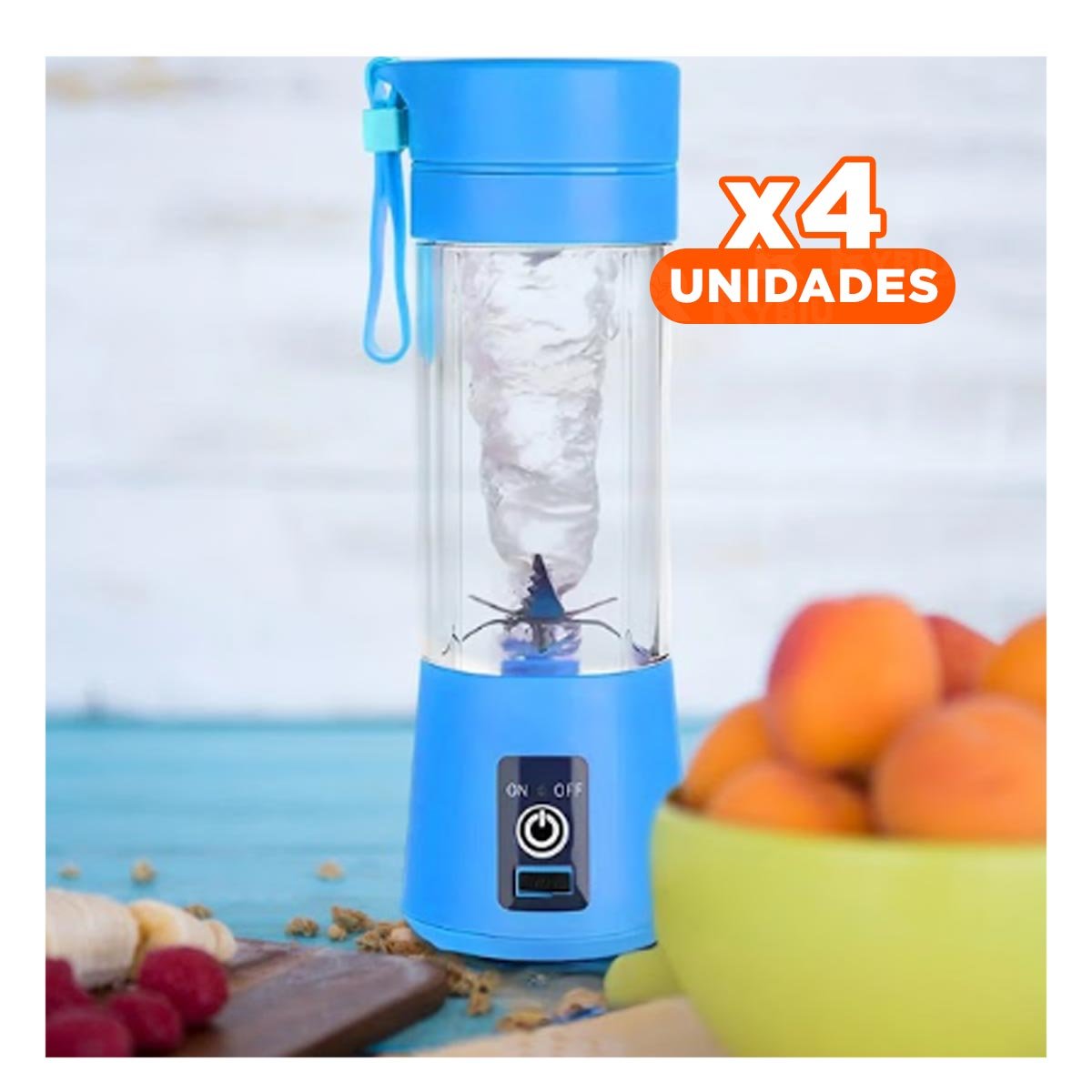 PACK4 PROCESADORA PORTATIL AZUL RECARGABLE PARA SMOOTHIES NATURALES YREGALO STICKER - 1