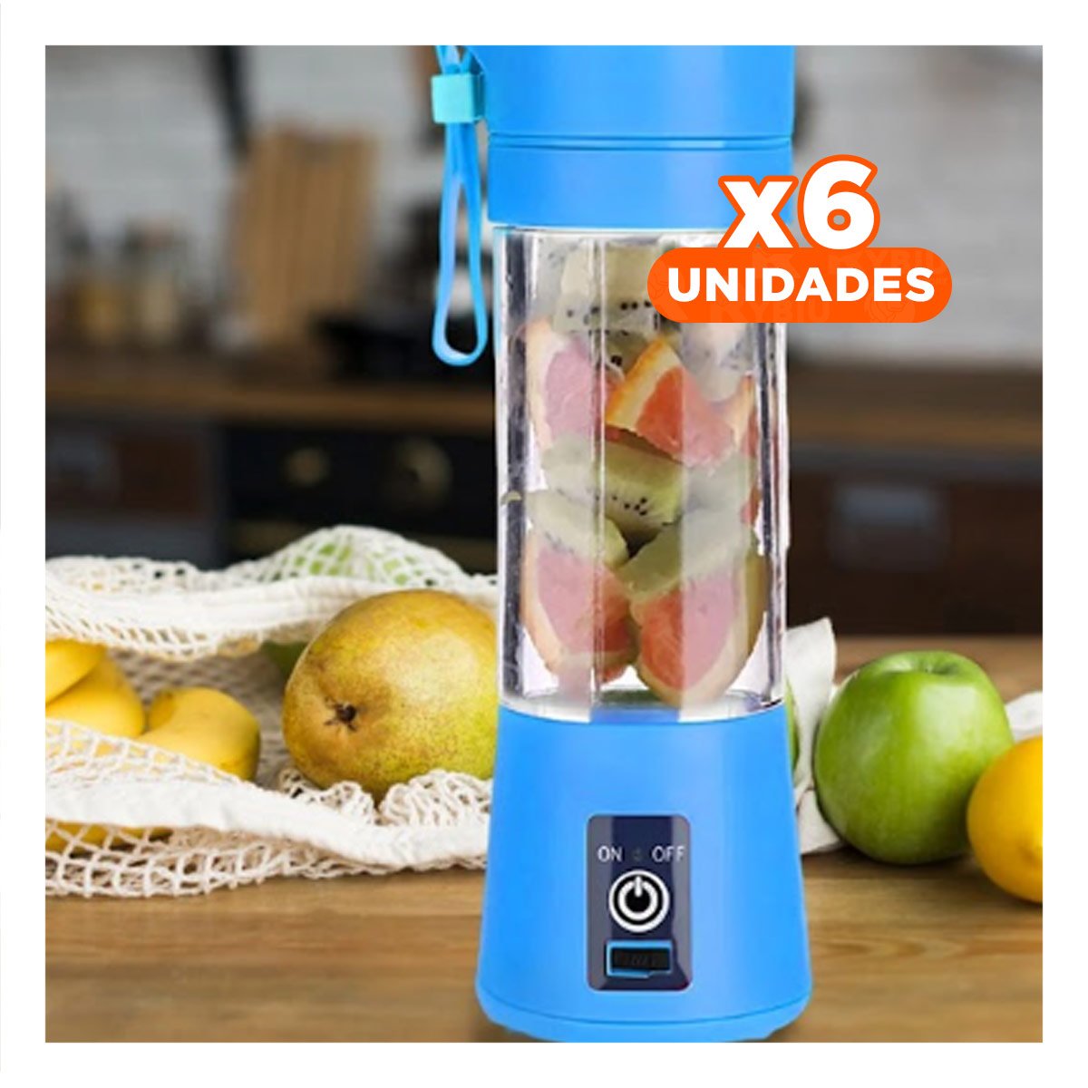 PACK6 MINI LICUADORA PORTATIL AZUL PARA JUGOS EN CASA - 1
