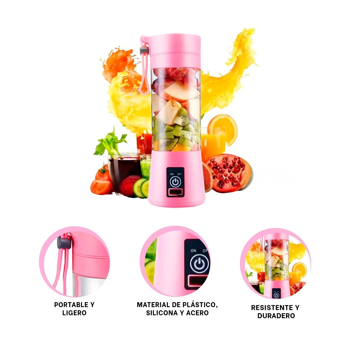 BATIDORA PORTATIL ROSADO RECARGABLE CON VASO PARA COCINA Y HOGAR MODERNO YPAPEL REGALO - 5