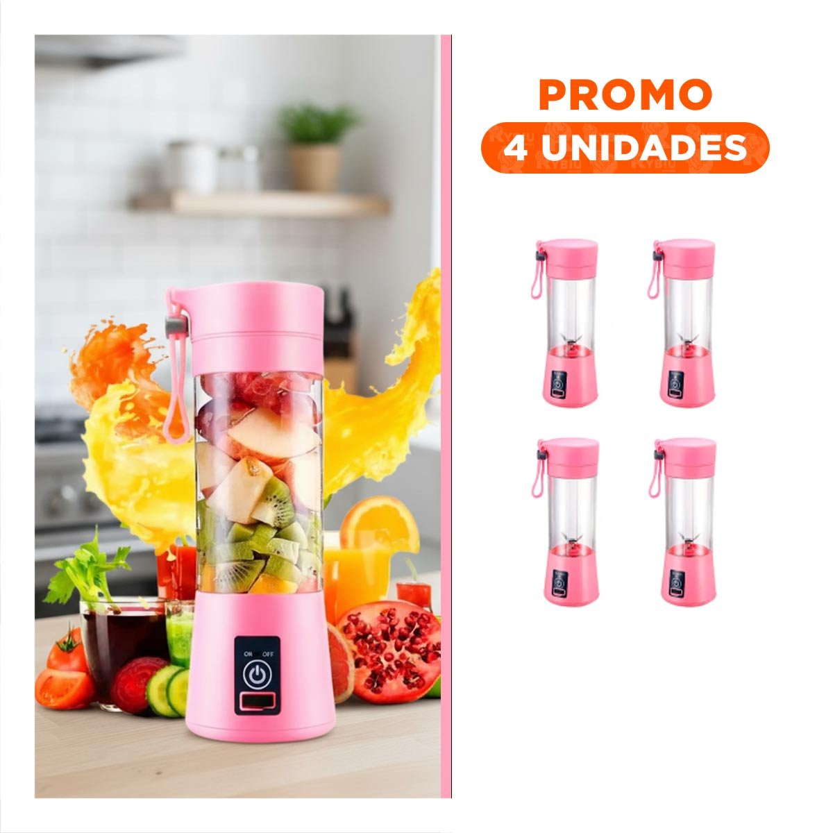 PACK4 EQUIPO PORTATIL ROSADO RECARGABLE CON CARGA USB PARA COCINA EN CASA - 1