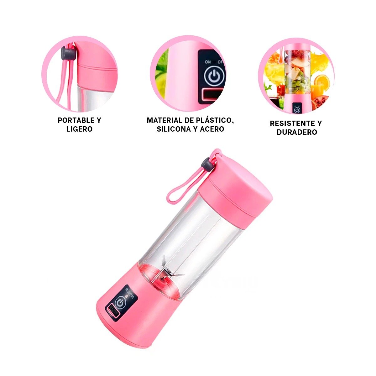 MEZCLADORA PORTATIL ROSADO RECARGABLE PARA JUGOS Y BATIDOS EN CASA YSTICKY - 5