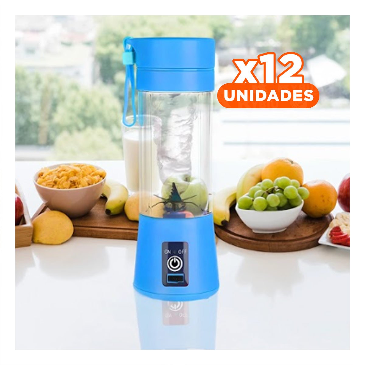PACK12 PROCESADORA COMPACTA PORTATIL AZUL PARA JUGOS NATURALES YREGALO STICKER - 1