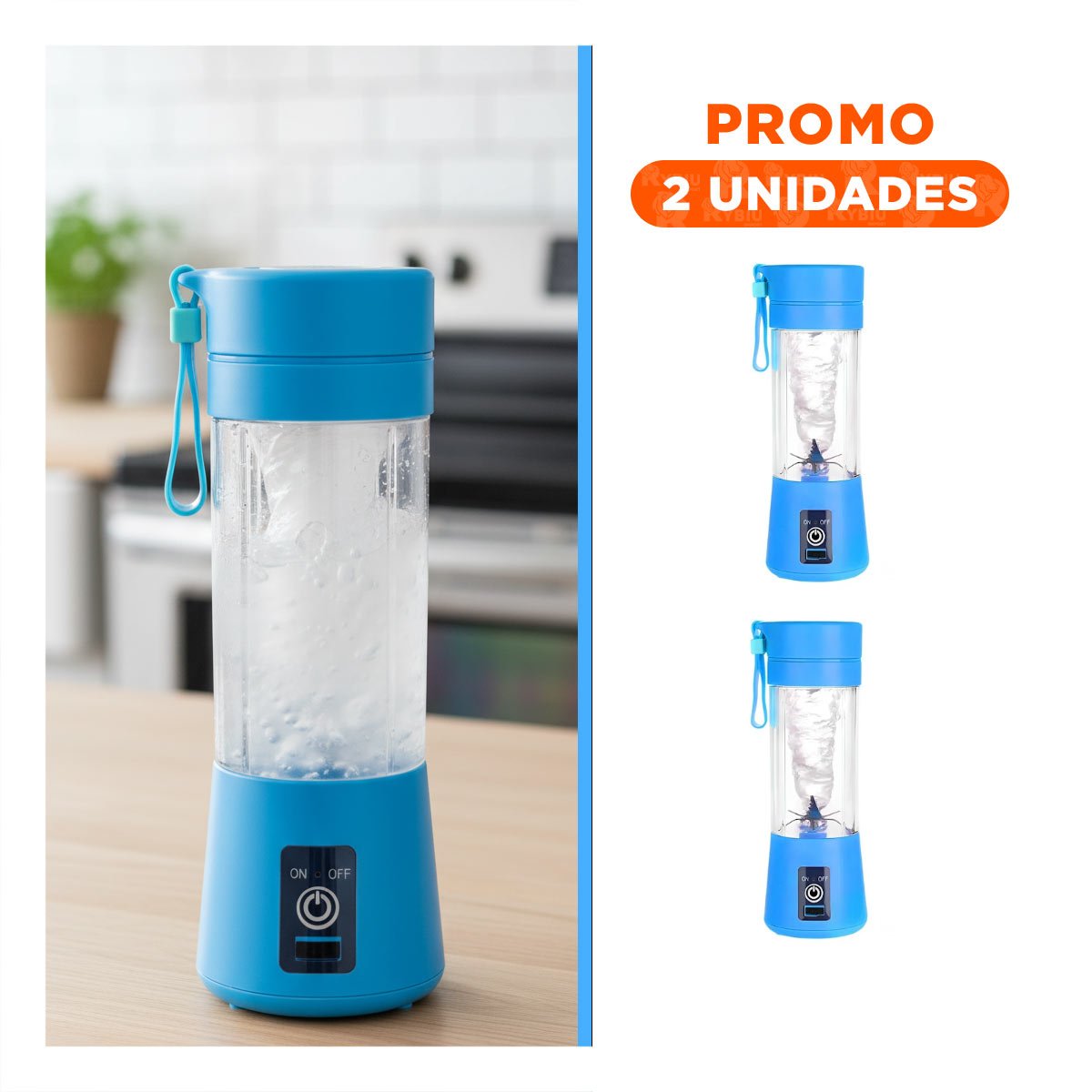 PACK2 LICUADORA COMPACTA PORTATIL AZUL RECARGABLE PARA SMOOTHIES YREGALO STICKER - 1