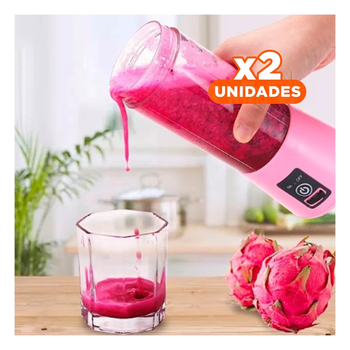 PACK2 PREPARADOR PORTATIL ROSADO RECARGABLE CON VASO PARA COCINA PRACTICA YPAPEL REGALO - 1