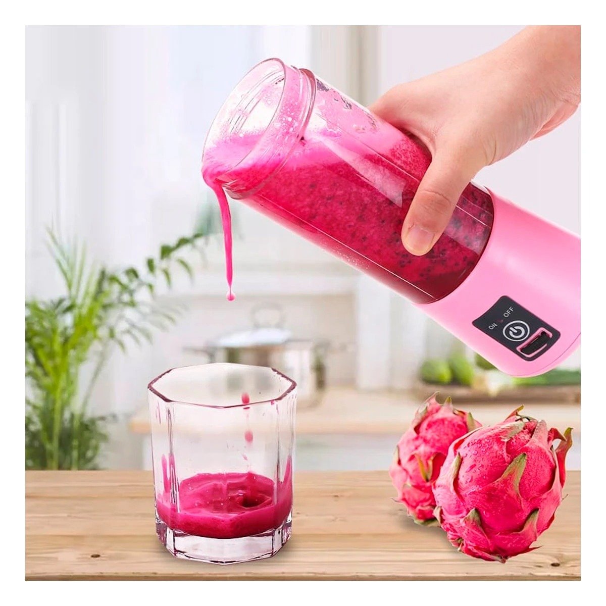 PACK2 PREPARADOR PORTATIL ROSADO RECARGABLE CON VASO PARA COCINA PRACTICA YPAPEL REGALO - 2