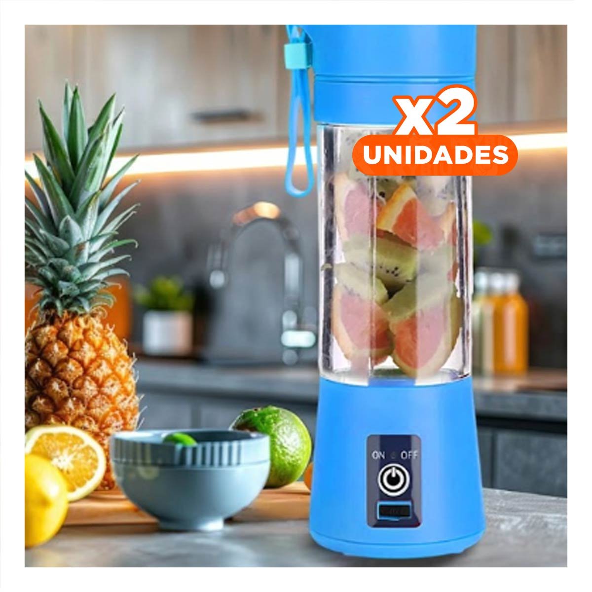 PACK2 MINI PROCESADORA PORTATIL AZUL ELECTRICA PARA BATIDOS EN CASA YPAPEL REGALO - 1