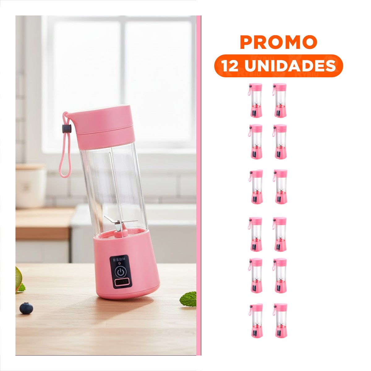 PACK12 ACCESORIO PORTATIL ROSADO RECARGABLE PARA JUGOS Y SMOOTHIES NATURALES - 1