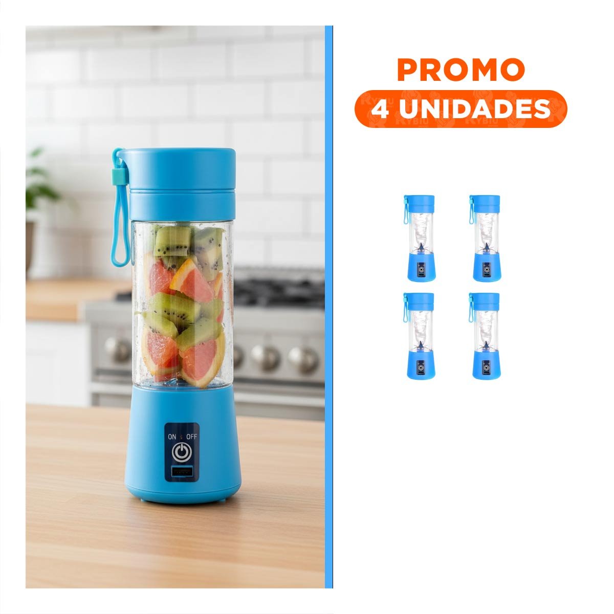 PACK4 TRITURADORA PORTATIL AZUL RECARGABLE PARA JUGOS NATURALES - 1
