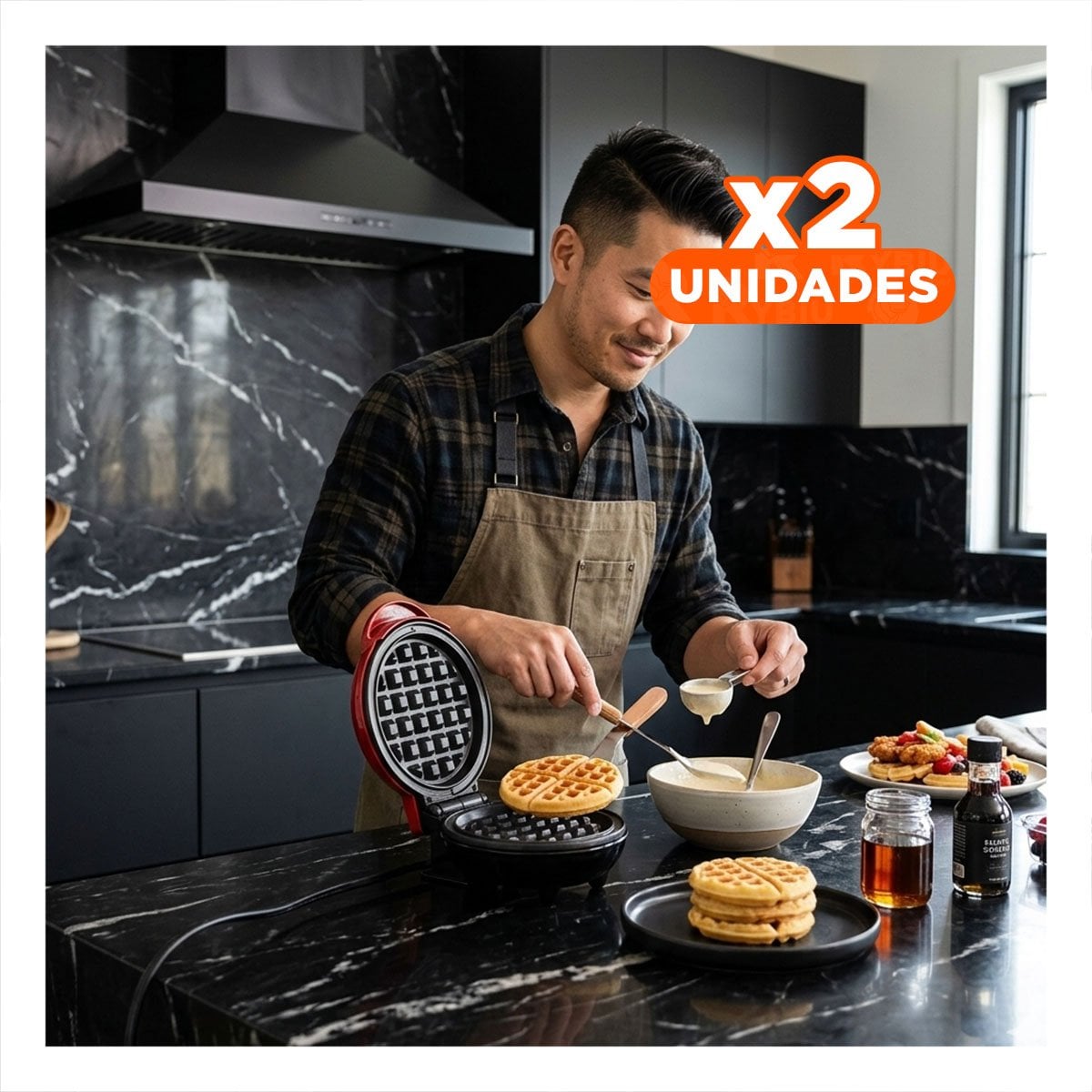 PACK2 MAQUINA MINI COMPACTA DE WAFFLES CIRCULAR ROJO NEGRO YPAPEL REGALO - 1
