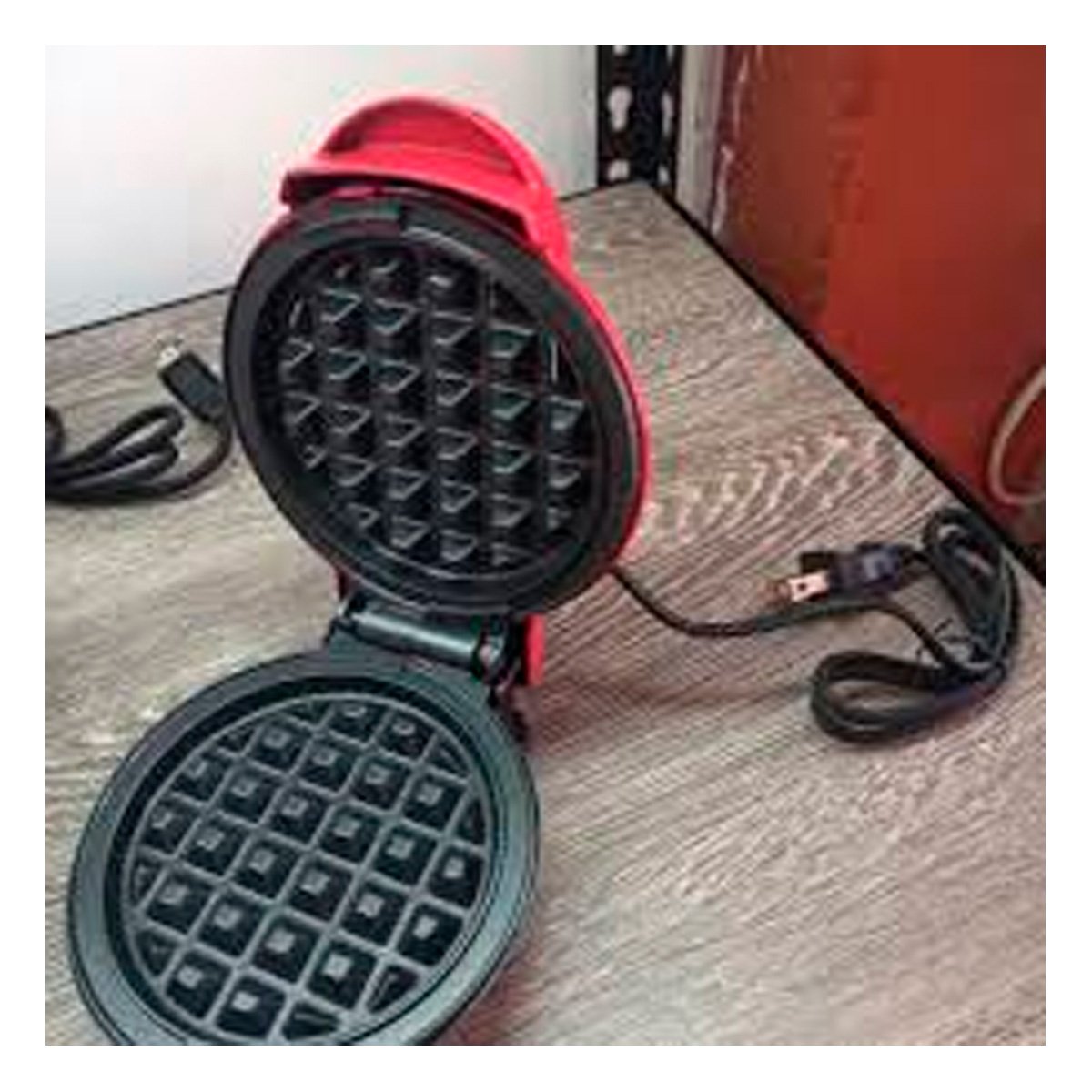 PACK6 MAQUINA MINI PORTATIL DE WAFFLES CIRCULAR ROJO NEGRO - 5