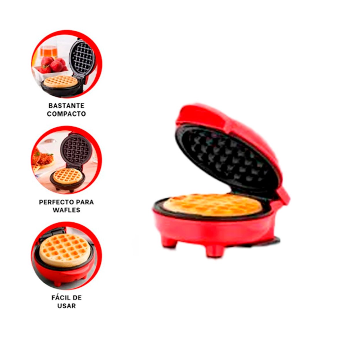 COCINADOR MINI CIRCULAR DE WAFFLES ROJO NEGRO PARA USO DOMESTICO YSTICKY - 5