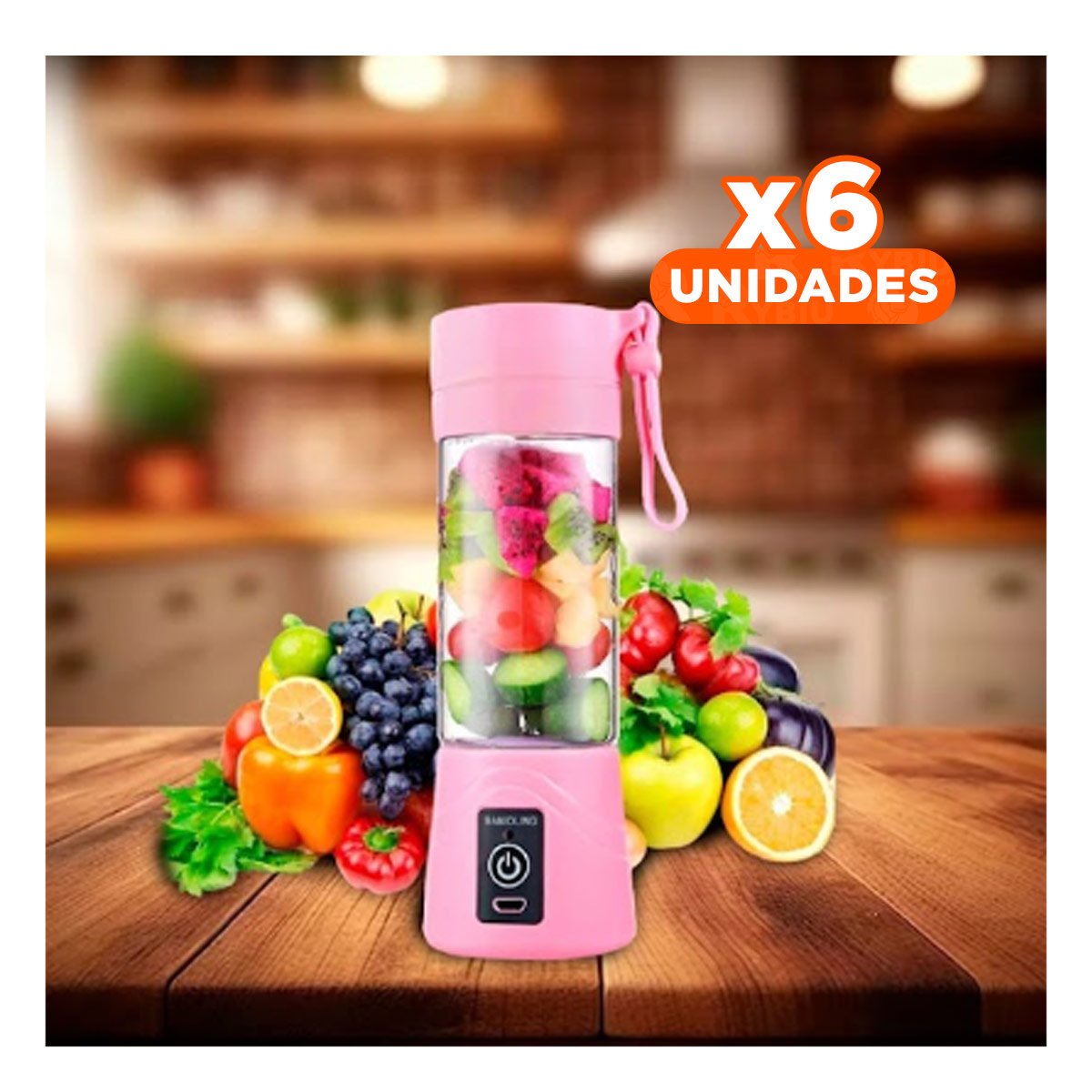 PACK6 APARATO PORTATIL ROSADO CON VASO PARA JUGOS NATURALES EN CASA - 1