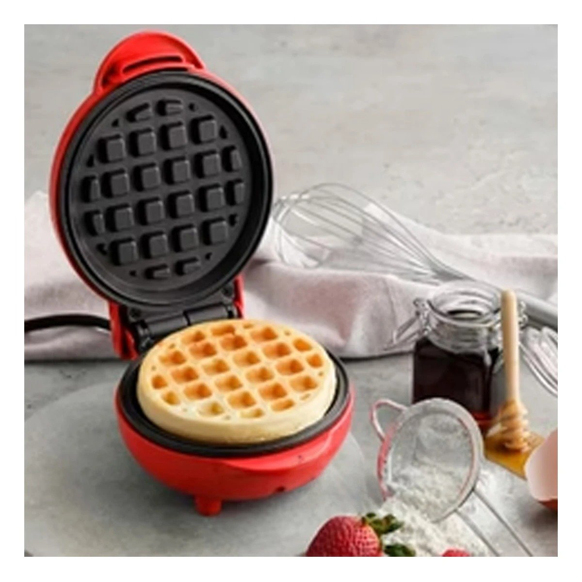 WAFLERA MINI CIRCULAR ROJO NEGRO PARA COCINA EN CASA - 5