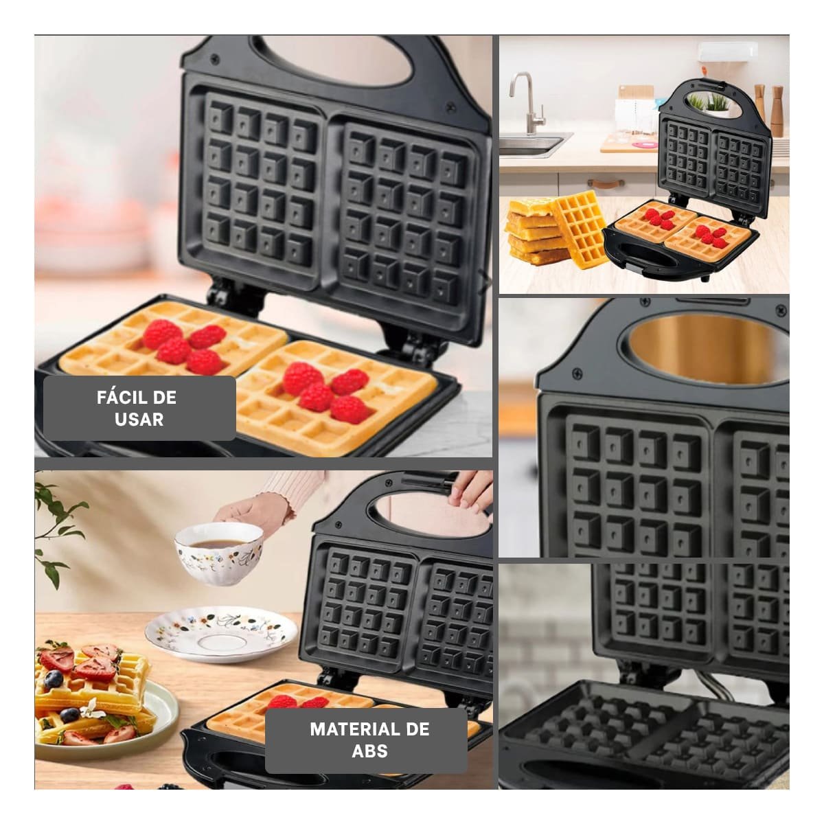 PACK2 SANDWICHERAS DOBLE WAFLERA NEGRO ELECTRICA PARA HOGAR MODERNO YPAPEL REGALO - 3