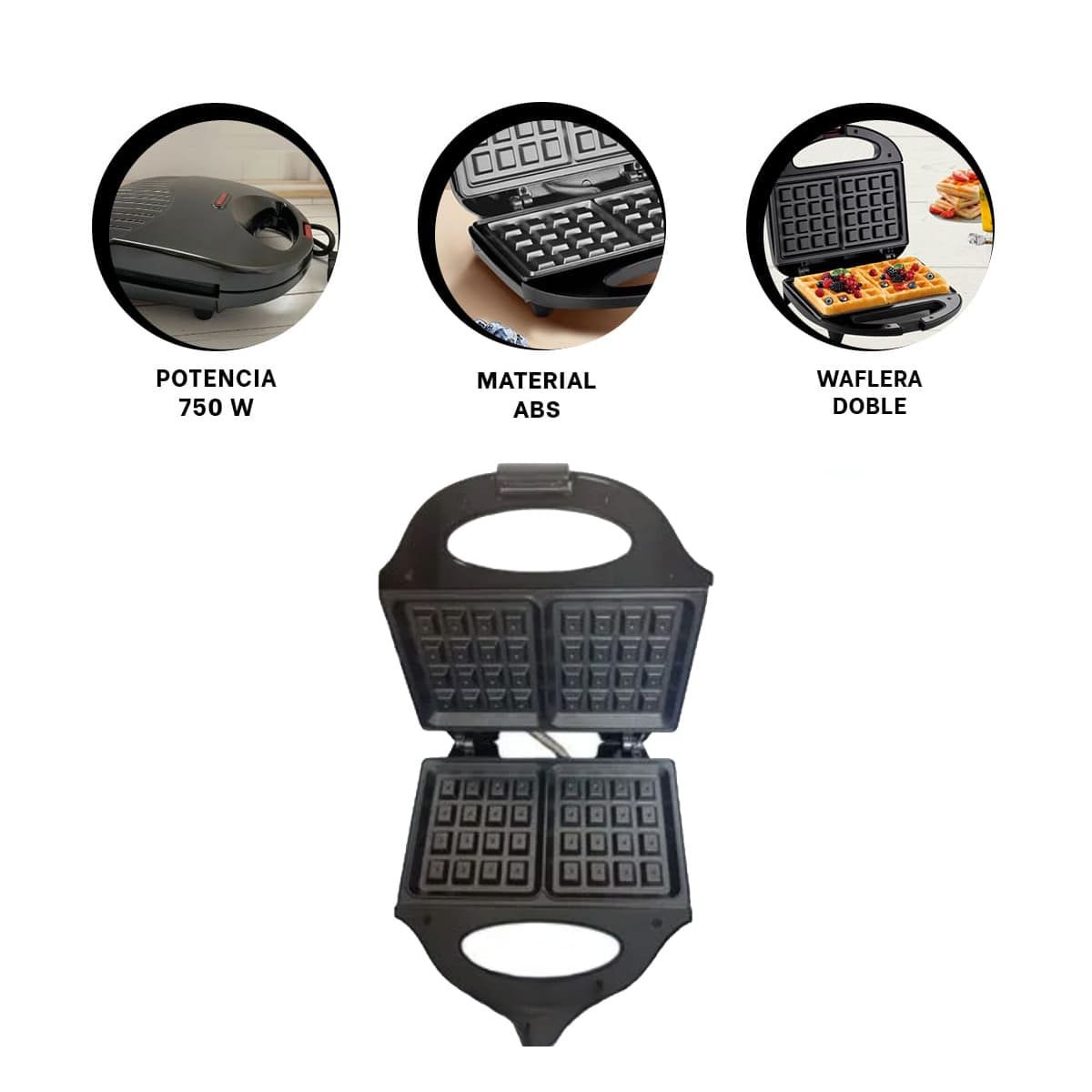 TOSTADORA DOBLE WAFLERA SANDWICHERA NEGRO PARA PREPARAR SNACKS EN HOGAR YSTICKY - 5