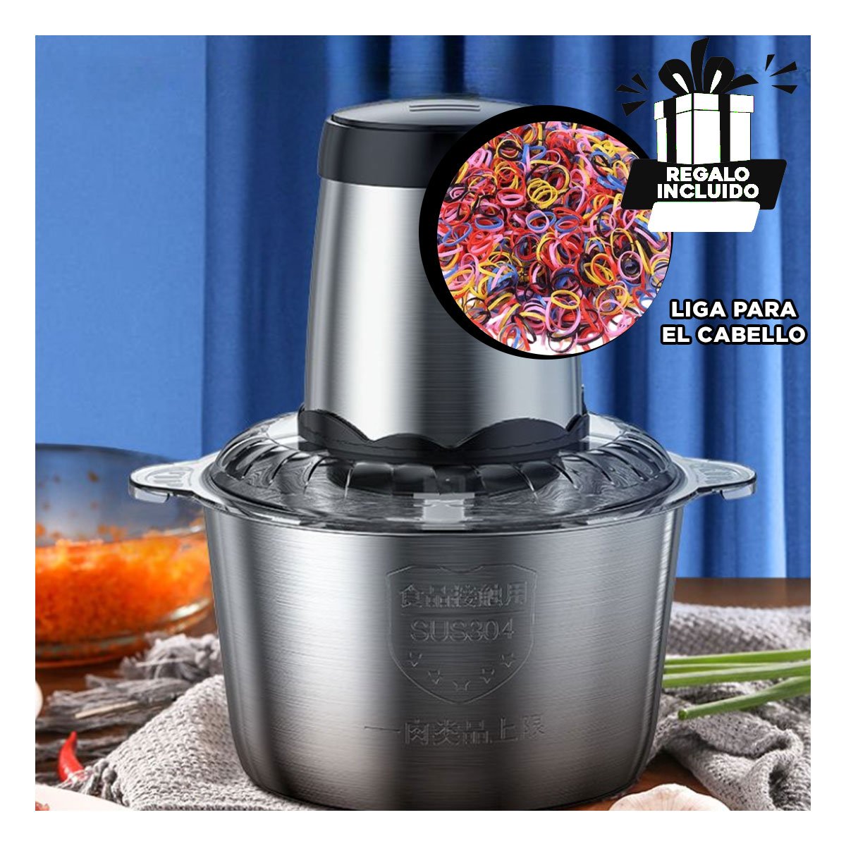 MEZCLADOR DE ALIMENTOS 3L PLATEADO DE ALTA CALIDAD PARA PREPARAR RECETAS YLIGAS REGALO - 2
