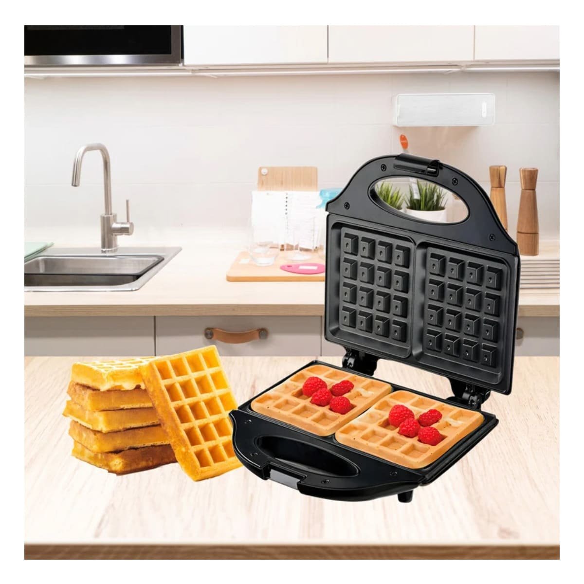 PACK2 WAFLERAS DOBLE SANDWICHERA NEGRO ANTIADHERENTE PARA COCINA - 3
