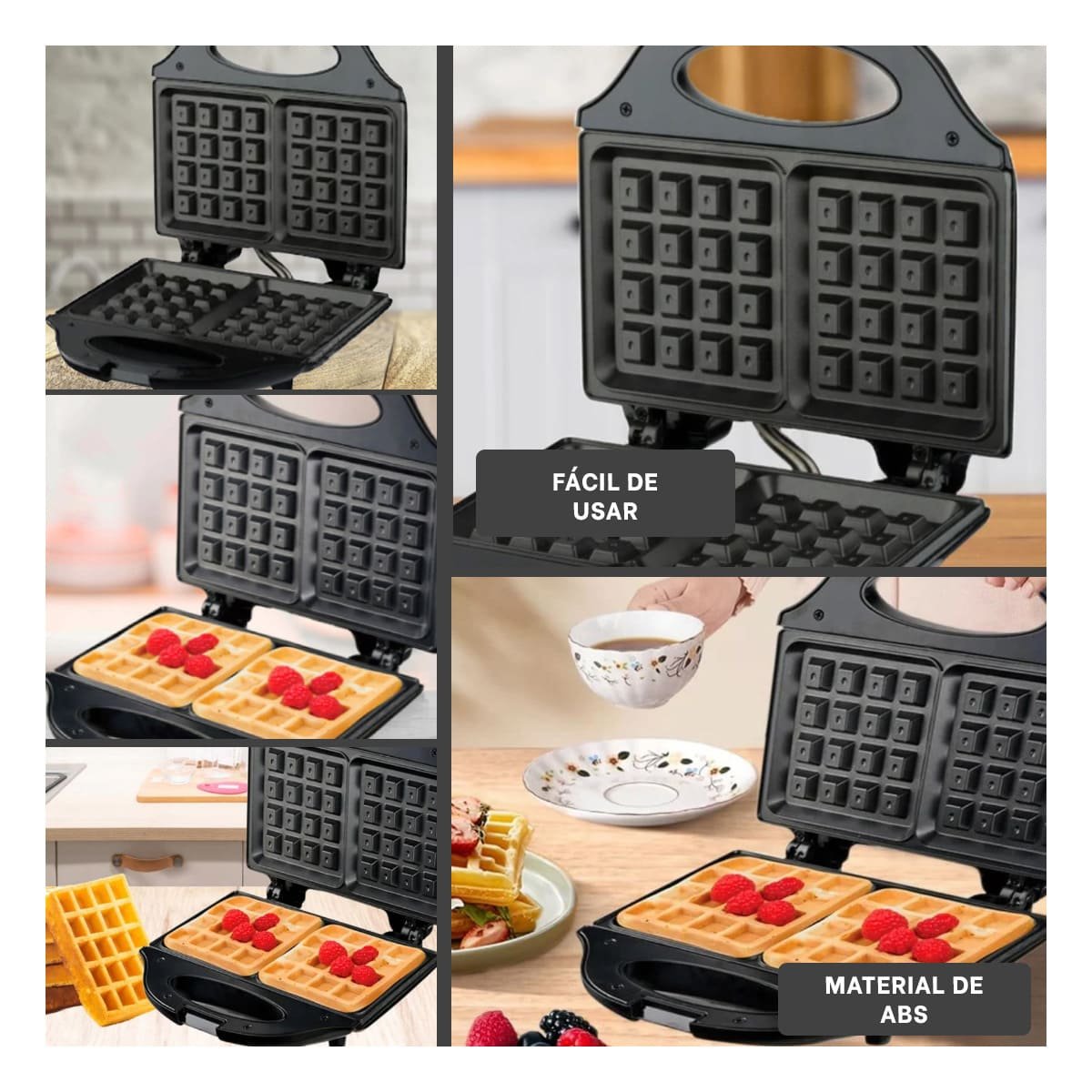 PACK4 EQUIPO DOBLE WAFLERA SANDWICHERA NEGRO PARA CASA YREGALO STICKER - 2