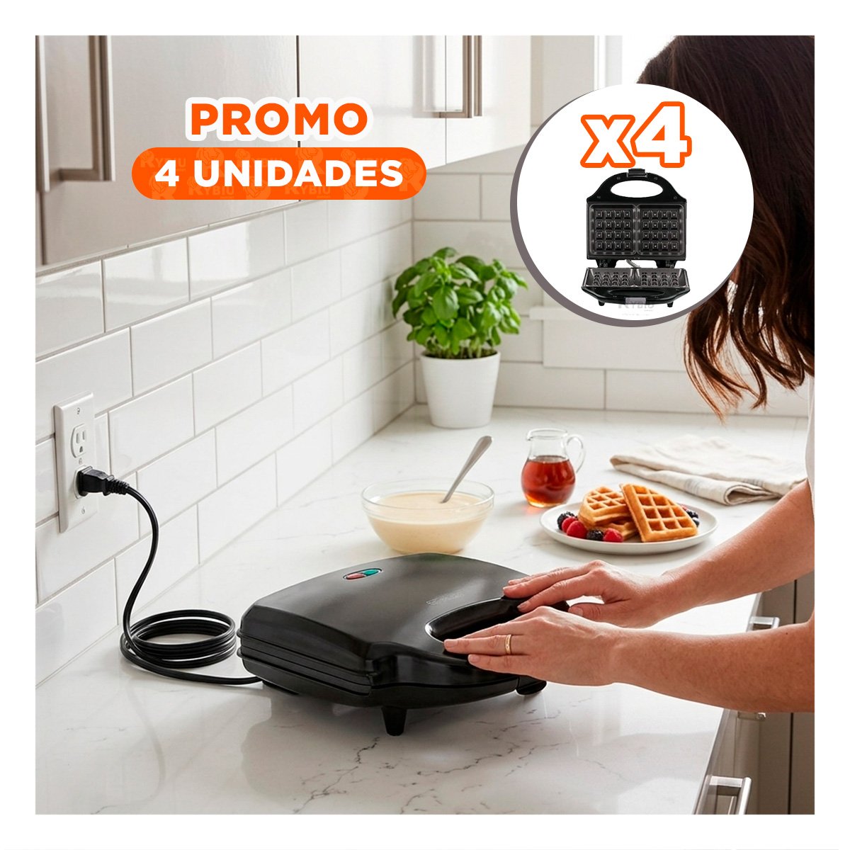 PACK4 TOSTADORA DOBLE SANDWICHERA WAFLERA NEGRO PARA COCINA YPAPEL REGALO - 1
