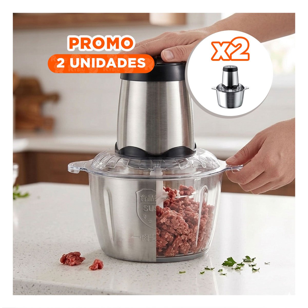 PACK2 PROCESADORA DE ALIMENTOS 3L PLATEADO POTENTE Y MODERNA PARA COCINA - 1