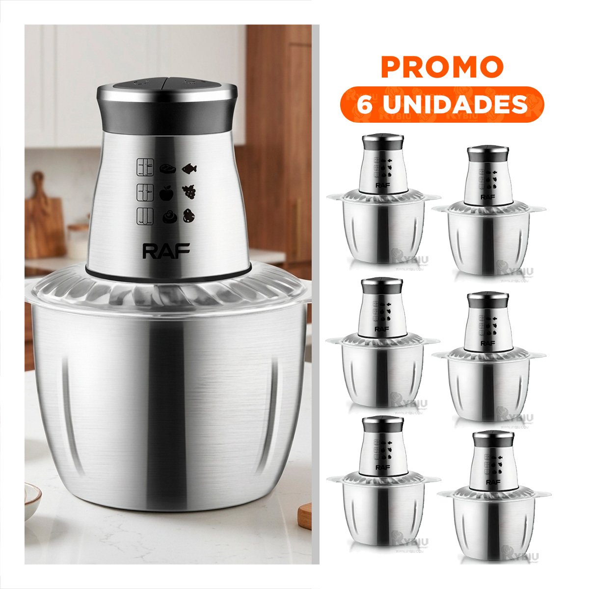 PACK6 MEZCLADOR PREMIUM DE ALIMENTOS 3L PLATEADO DE ALTA CALIDAD YREGALO STICKER - 1