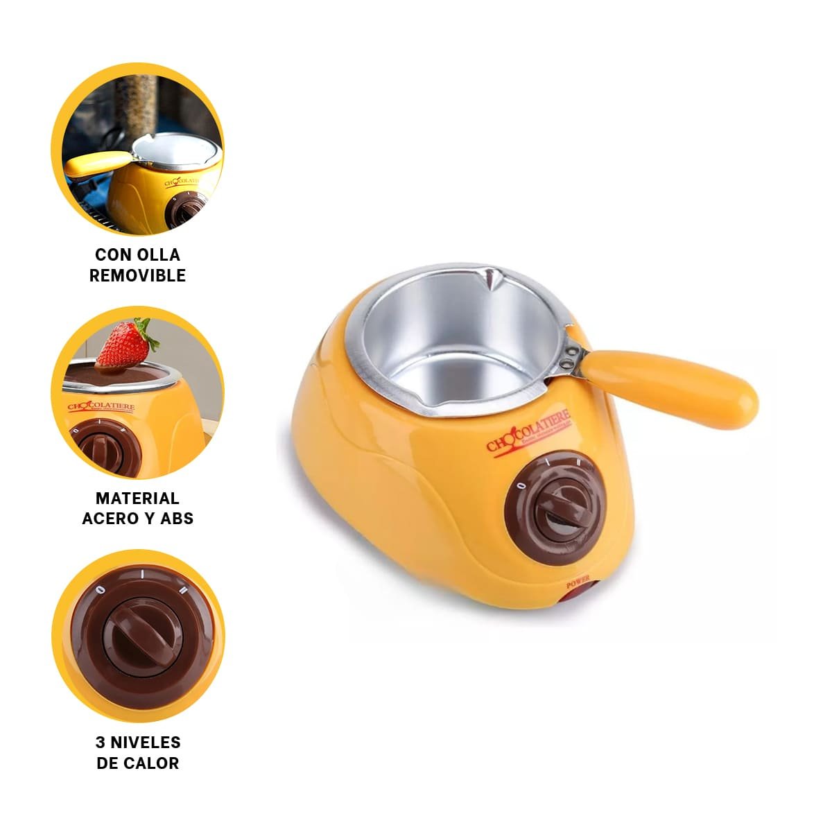 CACEROLA CHOCOLATERA CON ACCESORIOS AMARILLO PARA COCINA FAMILIAR YSTICKY - 5