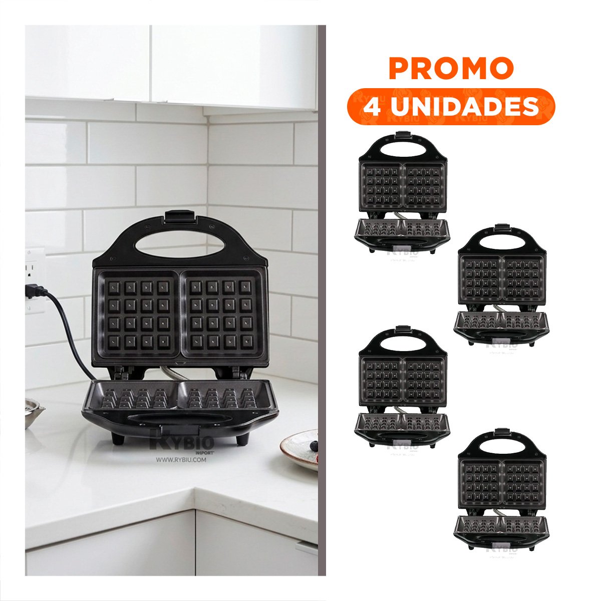 PACK4 PLANCHA DOBLE SANDWICHERA WAFLERA NEGRO ANTIADHERENTE - 1
