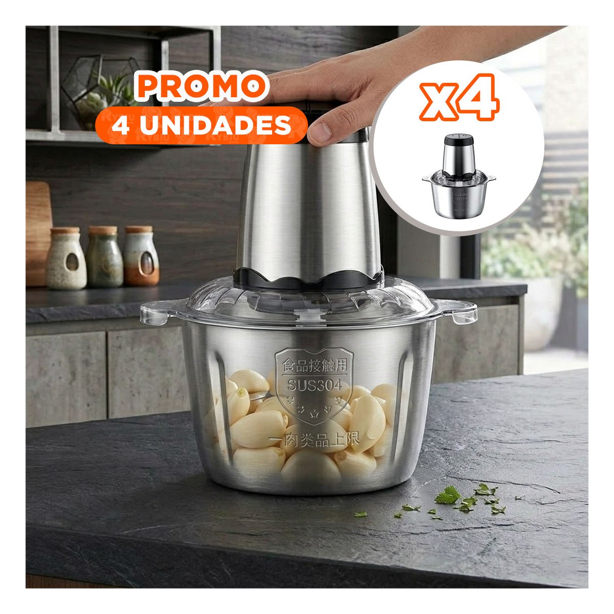 PACK4 CORTADORA DE ALIMENTOS 3L PLATEADO PRACTICA Y EFICIENTE PARA COCINA YPAPEL REGALO - 1