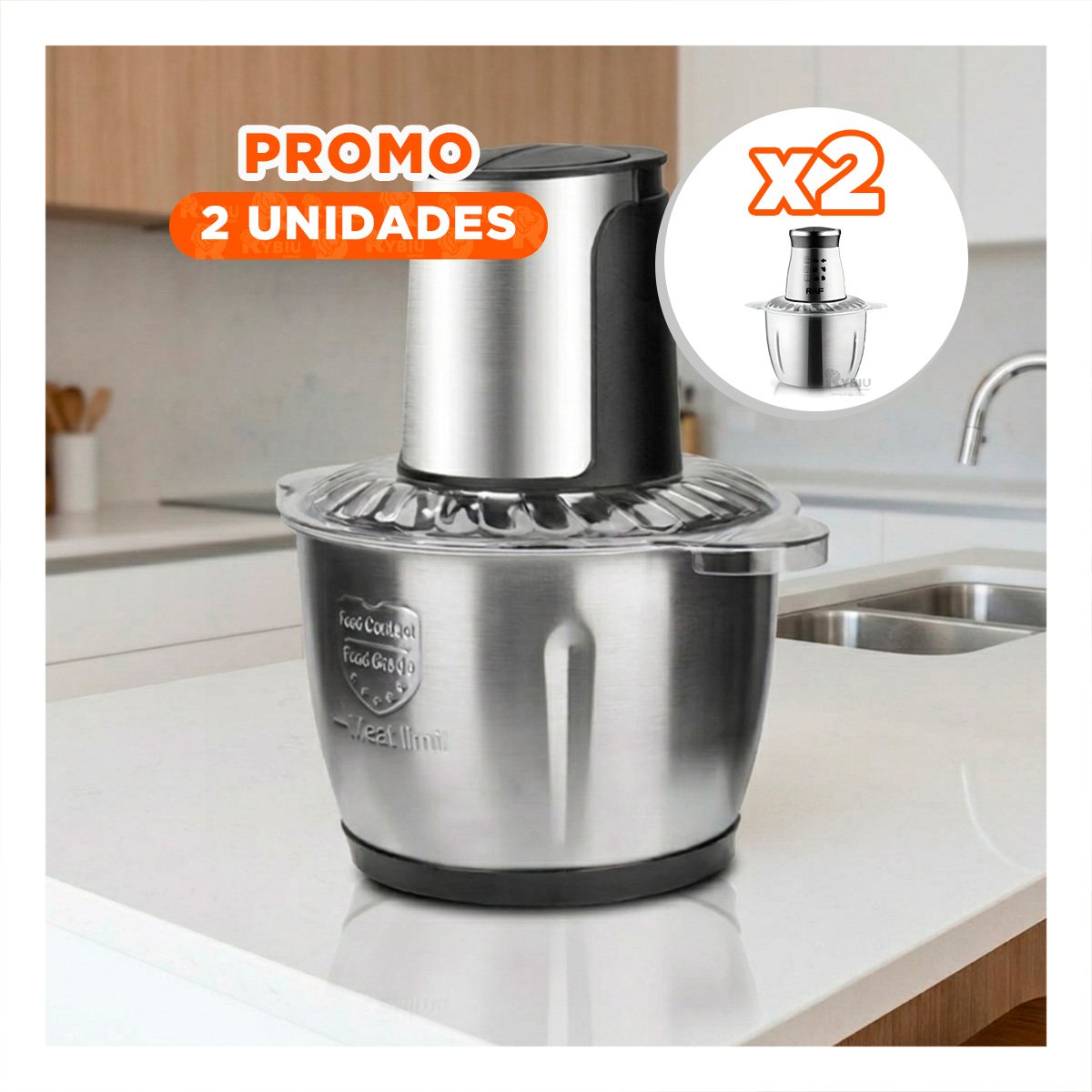 PACK2 TRITURADORA DE ALIMENTOS 3L PLATEADO RESISTENTE Y FUNCIONAL PARA EL HOGAR YPAPEL REGALO - 1