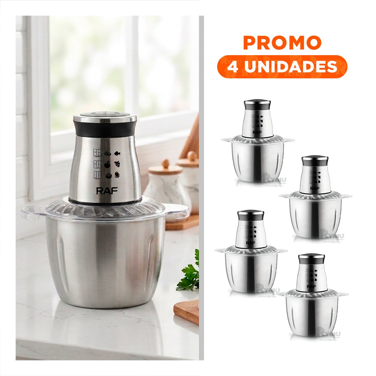 PACK4 MEZCLADORA DE ALIMENTOS 3L PLATEADO DE ALTA CALIDAD PARA PREPARAR RECETAS - 1