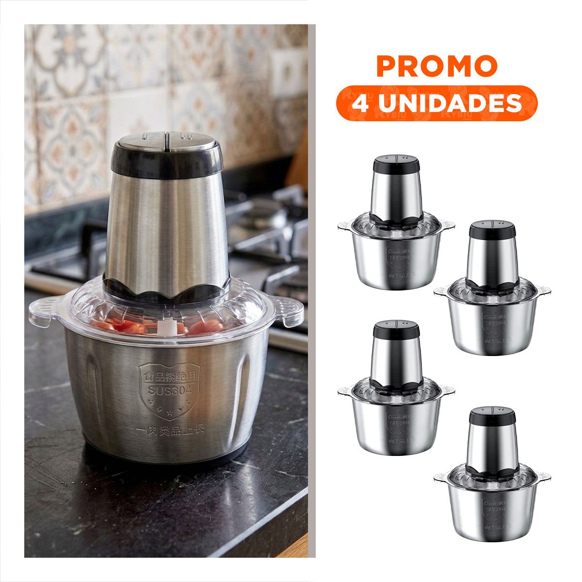 PACK4 MEZCLADORA DE ALIMENTOS 3L PLATEADO DE ALTA CALIDAD PARA PREPARAR RECETAS - 1