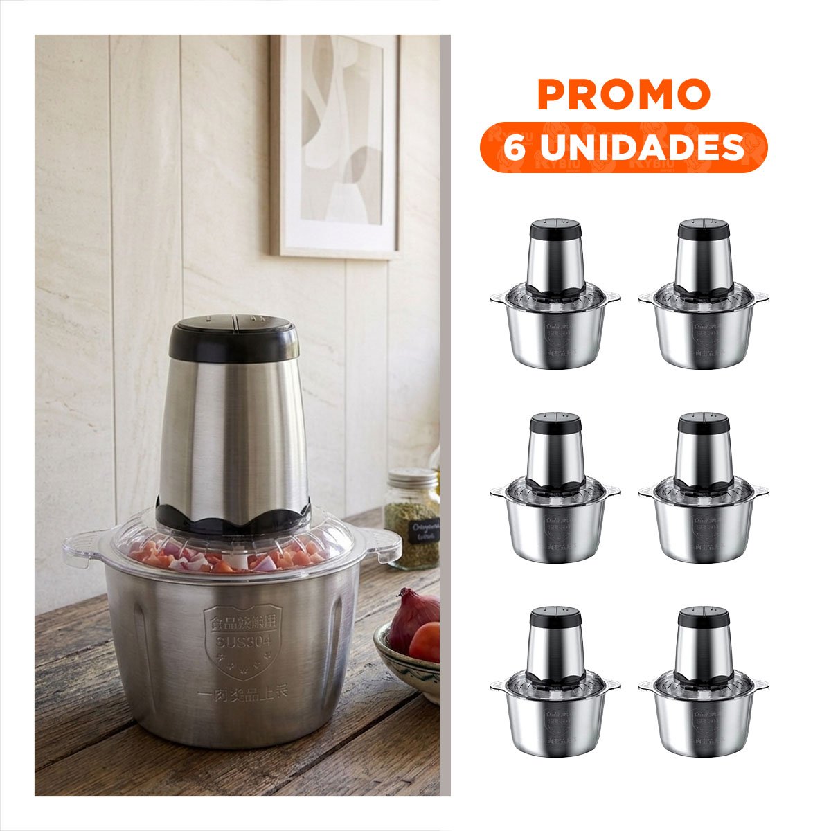 PACK6 MEZCLADOR DE COCINA 3L PLATEADO DE ALTA CALIDAD PARA EL HOGAR YREGALO STICKER - 1