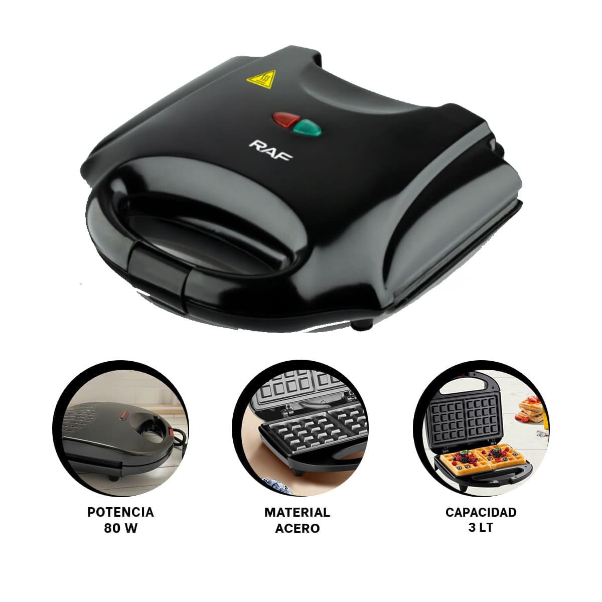SANDWICHERA DOBLE WAFLERA NEGRO ELECTRICA PARA HOGAR YPAPEL REGALO - 5