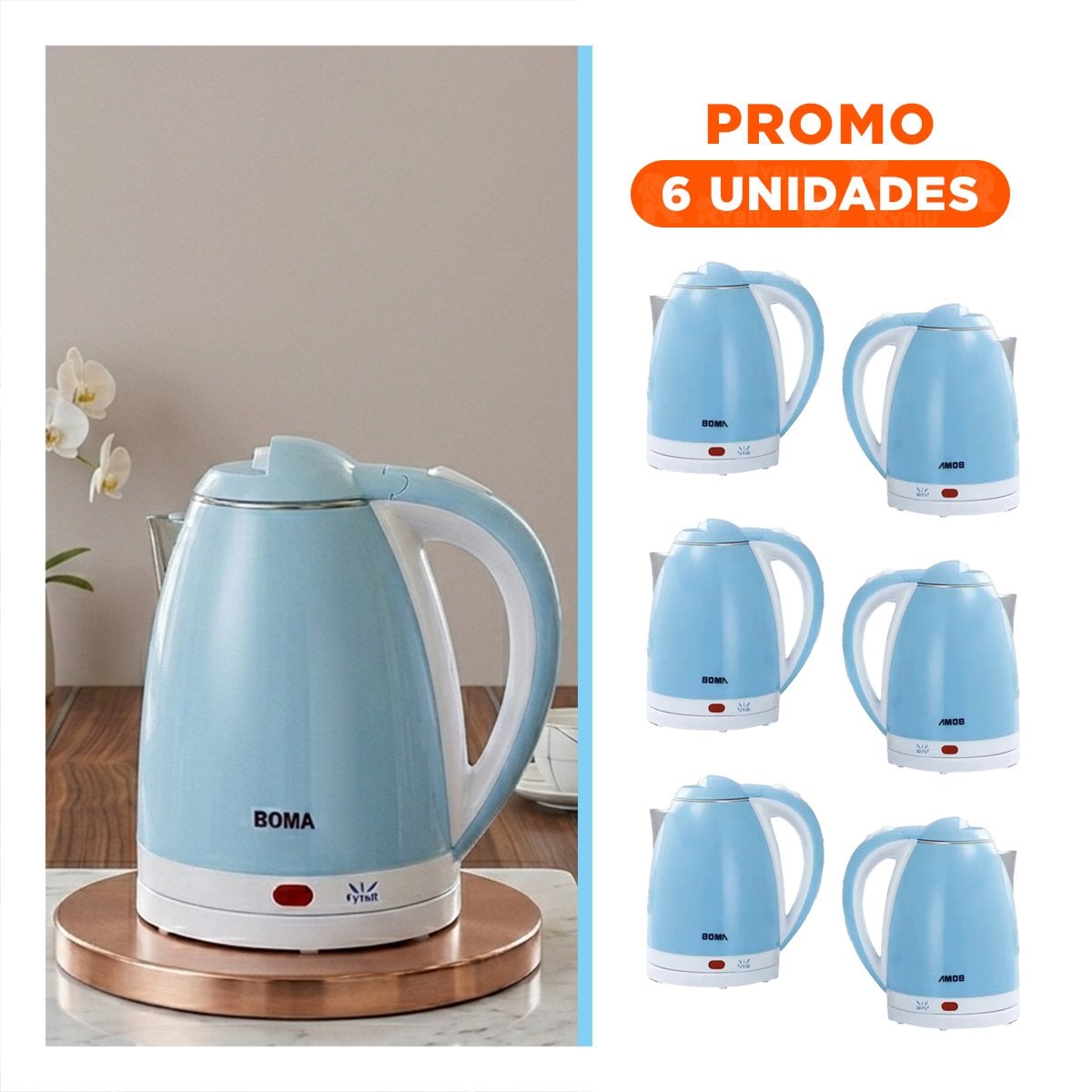PACK6 TETERA MODERNA 2L CELESTE CON FUNCION SEGURA YREGALO STICKER - 1
